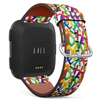 Replacement Leather Strap Printing Wristbands Compatible with Fitbit Versa - Alphabet Pattern Made from Transparent Letters