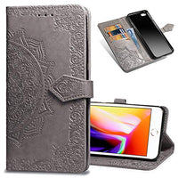 COTDINFORCA iPhone 8 Wallet Case, Slim Premium PU Flip Cover Mandala Embossed Full Body Protection with Card Holder Magnetic Closure for Apple iPhone 7 / iPhone 8 4.7