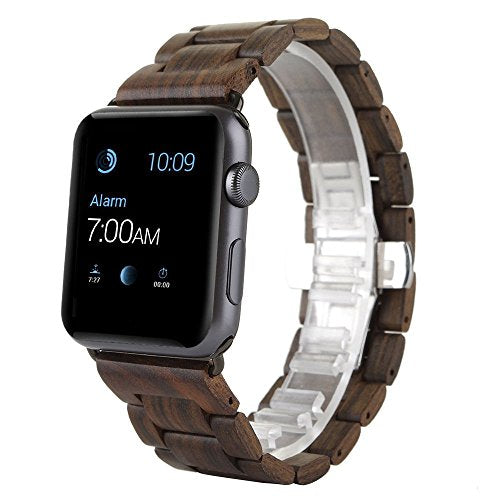 AIYIBEN Wooden Watch Band, Nature Wood Replacement Loop Bracelet Watch Band Strap Compatible for Apple iWatch (42MM/44MM Brown)