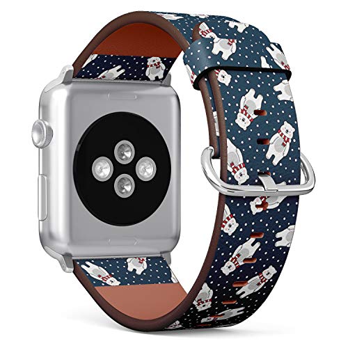 Compatible with Small Apple Watch 38mm, 40mm, 41mm (All Series) Leather Watch Wrist Band Strap Bracelet with Adapters (Cute Polar Bear)