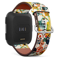 Replacement Leather Strap Printing Wristbands Compatible with Fitbit Versa - Boom Box and Casset Tape Musical Instruments Pattern