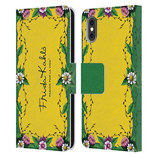 Head Case Designs Officially Licensed Frida Kahlo Frame Purple Florals Leather Book Wallet Case Cover Compatible with Apple iPhone X/iPhone Xs
