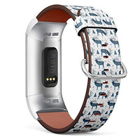 Replacement Leather Strap Printing Wristbands Compatible with Fitbit Charge 3 / Charge 3 SE - Watercolor Reindeer and Compatible with Fitbitest House Scandinavian Elements