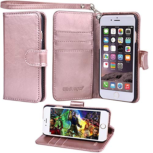 Wisdompro iPhone 6s Case, iPhone 6 Case, Premium PU Leather 2-in-1 Protective Folio Flip Wallet Kickstand Case with Credit Card Holder Slots for Apple 4.7 Inch iPhone 6s 6 (Rose Gold with Stand)