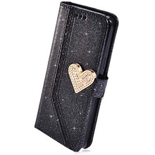 Load image into Gallery viewer, IKASEFU Shiny Rhinestone Diamond Sparkly Bling Glitter Luxury Wallet with Card Holder Pu Leather Magnetic Flip Case Protective bumper Cover Case Compatible with Samsung Galaxy A5 2018/A8 2018,black
