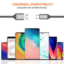Load image into Gallery viewer, USB C Cable Short [0.8ft 3 Pack], JXMOX USB-A to Type-C Braided Fast Charging Cord Compatible with Samsung Galaxy Note 9 8,S10+ S9 S8 Plus,A10 A20 A51,LG V35 G7,Power Bank and Portable Charger(Grey)
