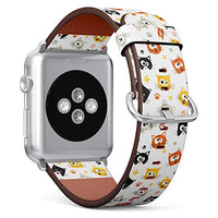 S-Type iWatch Leather Strap Printing Wristbands for Apple Watch 4/3/2/1 Sport Series (38mm) - ?Pattern with Cute Cartoon Cats and Paws