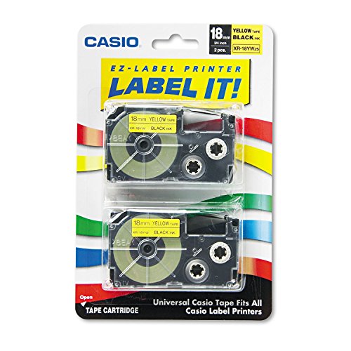 - Tape Cassettes for KL Label Makers, 18mm x 26ft, Black on Yellow, 2/Pack