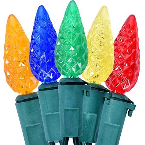 Holiday Essence Led Christmas Multi Color Lights 60 C6 Faceted LED Decorative String Light Set Indoor and Outdoor Use - Energy Efficient LED Bulbs with Green Wire, UL Listed Professional Grade