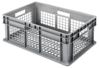 Akro-Mils 37608 Plastic Straight Wall Container Tote with Mesh Sides and Mesh Base, (24-Inch x 16-Inch x 8-Inch), Gray, (4-Pack)