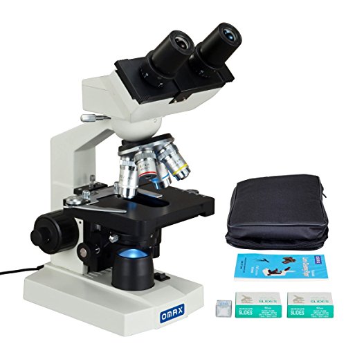 OMAX 40X-2500X Lab Binocular Compound LED Microscop+Vinyl Carrying Case+Blank Slides+Covers+Lens Paper