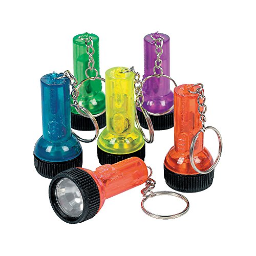 Fun Express - Plastic Large Beam Flashlight Key Chains - Apparel Accessories - Key Chains - Light Up Key Chains - 12 Pieces