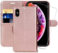 MONASAY iPhone X/iPhone Xs Wallet Case, 5.8-inch, [Glass Screen Protector Included] [RFID Blocking] Flip Folio Leather Cell Phone Cover with Credit Card Holder for Apple iPhone X/XS