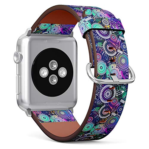 S-Type iWatch Leather Strap Printing Wristbands for Apple Watch 4/3/2/1 Sport Series (38mm) - Abstract Geometric Pattern with Mechanic Elements.