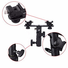 Load image into Gallery viewer, EXMAX E2 Adjustable Double Flash Bracket Dual Hot Shoe Speedlight Stand Umbrella Holder Light Stand Bracket Mount 1/4&quot; to 3/8&#39;&#39; for Studio Video DSLR Camera Canon Nikon Yongnuo
