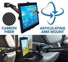 Load image into Gallery viewer, Mount-It! Premium Car Headrest Tablet Holder with Adjustable Arm, Heavy Duty Carbon Fiber Car Tablet Mount for iPad, Galaxy, &amp; Fire Tablets (MI-7311)
