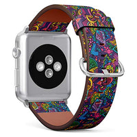 S-Type iWatch Leather Strap Printing Wristbands for Apple Watch 4/3/2/1 Sport Series (42mm) - Ethnic Pattern of Abstract Flowers and Birds