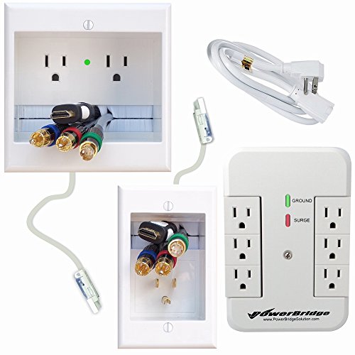 PowerBridge Solutions In Wall Cable Management PowerBridge TWO-CK-SP with PowerConnect for Wall-Mounted Flat Screen LED, LCD, and Plasma TV's with Surge Protector