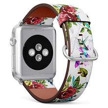 Load image into Gallery viewer, S-Type iWatch Leather Strap Printing Wristbands for Apple Watch 4/3/2/1 Sport Series (38mm) - Floral Pattern with Rose and Hummingbird
