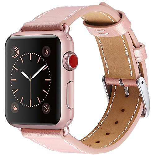 NNHF Compatible with Apple Watch Band 38mm 40mm 42mm 44mm Crocodile Texture Genuine Leather Buckle Replacement Band Compatible with Apple Watch 5 4 3 2 1 (Pink, 38mm)
