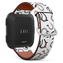 Load image into Gallery viewer, Q-Beans Watchband, Compatible with Fitbit Versa, Versa 2, Versa Lite - Replacement Leather Band Bracelet Strap Wristband Accessory // Horse Shoe Icon Pattern
