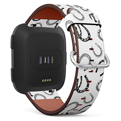 Q-Beans Watchband, Compatible with Fitbit Versa, Versa 2, Versa Lite - Replacement Leather Band Bracelet Strap Wristband Accessory // Horse Shoe Icon Pattern