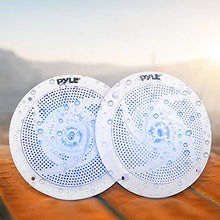 Load image into Gallery viewer, Low-Profile Waterproof Marine Speakers - 240W 6.5 Inch 2 Way 1 Pair Slim Style Waterproof Weather Resistant Outdoor Audio Stereo Sound System w/ Blue Illuminating LED Lights - Pyle (White)
