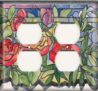 Stained Glass Roses - Double Duplex Outlet Light Switch Plate Cover
