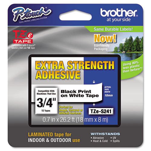 Brother Extra stregth Tape, Black on White, 18mm (Clam) (TZeS241CS)
