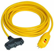 Load image into Gallery viewer, Tower Manufacturing 30334305-01 Auto-Reset 15 AMP Right Angle GFCI Triple Tap Cord, 50 Feet, Yellow
