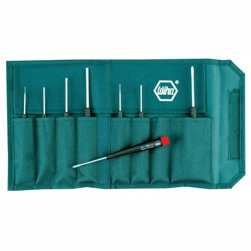 Wiha 26199 Slotted and Phillips Screwdriver Set in Rugged Canvas Pouch, 8 Piece