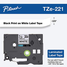 Load image into Gallery viewer, Brother Genuine P-touch TZE-221 Tape, 3/8&quot; (0.35&quot;) Standard Laminated P-touch Tape, Black on White, Laminated for Indoor or Outdoor Use, Water Resistant, 26.2 Feet (8M), Single-Pack
