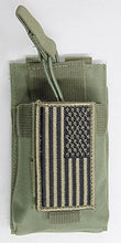 Load image into Gallery viewer, M1Surplus MOLLE Style Green Tactical Radio Pouch + Patriot Flag Morale Patch Fits BF-F8HP UV-5R UF-5RA V2 UV-82HP UV-5X BF-F8+ GT-3 GT-3TP Motorola SL300 XPR-7000E HT Walkie Talkie Ham Radios
