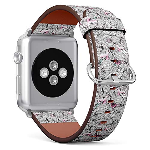 S-Type iWatch Leather Strap Printing Wristbands for Apple Watch 4/3/2/1 Sport Series (38mm) - Floral Unicorn Pattern