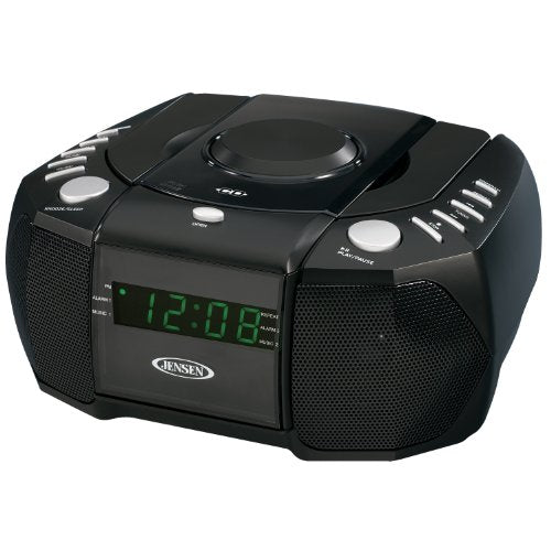 JENSEN JCR-310 AM/FM Stereo Dual Alarm Clock Radio with Top Loading CD Player, Digital Tuner and Aux Input