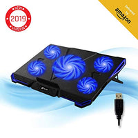 KLIM Cyclone Laptop Cooling Pad - 5 Fans Cooler - No More Overheating - Increase Your PC Performance and Life Expectancy - Ventilated Support for Laptop - Gaming Stand to Reduce Heating -