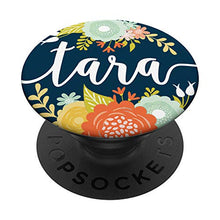 Load image into Gallery viewer, First Name Tara &amp; Mint Flowers on Navy Blue PACH291 PopSockets PopGrip: Swappable Grip for Phones &amp; Tablets
