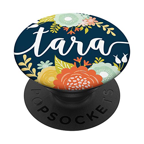 First Name Tara & Mint Flowers on Navy Blue PACH291 PopSockets PopGrip: Swappable Grip for Phones & Tablets
