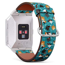 Load image into Gallery viewer, (Pattern of Cats and Fishbone in Teal Background) Patterned Leather Wristband Strap for Fitbit Ionic,The Replacement of Fitbit Ionic smartwatch Bands
