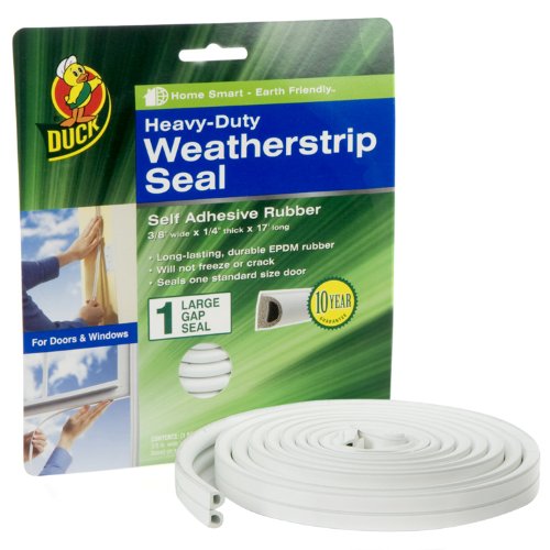 Duck Brand Heavy-Duty Self Adhesive Weatherstrip Seal for Large Gap, White, 3/8-Inch x 1/4-Inch x 17-Feet, 1 Seal, 282433