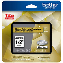 Load image into Gallery viewer, Brother P-touch TZe-PR831 Black Print on Premium Laminated Tape 12mm (0.47) wide x 8m (26.2) long, Glitter Gold, TZEPR831
