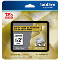 Brother P-touch TZe-PR831 Black Print on Premium Laminated Tape 12mm (0.47) wide x 8m (26.2) long, Glitter Gold, TZEPR831