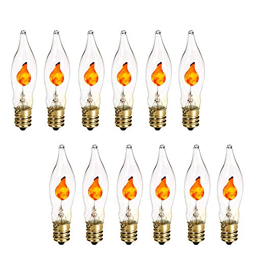 MaoTopCom 3W Chandelier Flicker Flame Bulb E12 Small Decorative Chandelier Light Bulbs(12 Pack)- 110V E12 Candelabra Base Clear Flame Tip Candelabra Replacement Bulb for Electric Window Candle Lamp