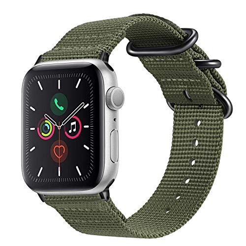 Fintie Band Compatible with Apple Watch 44mm 42mm, Lightweight Breathable Woven Nylon Sport Wrist Strap with Metal Buckle Compatible 44mm 42mm Apple Watch Series SE / 6/5/4/3/2/1, Olive