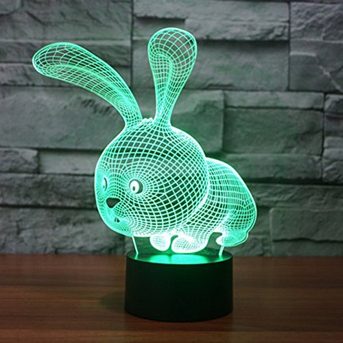 3D Optical Illusion Lamp Rabbit,7 Color Flashing Art Sculpture Lights Bedroom Desk Table Night Lamp Light for Christmas Kids Gifts