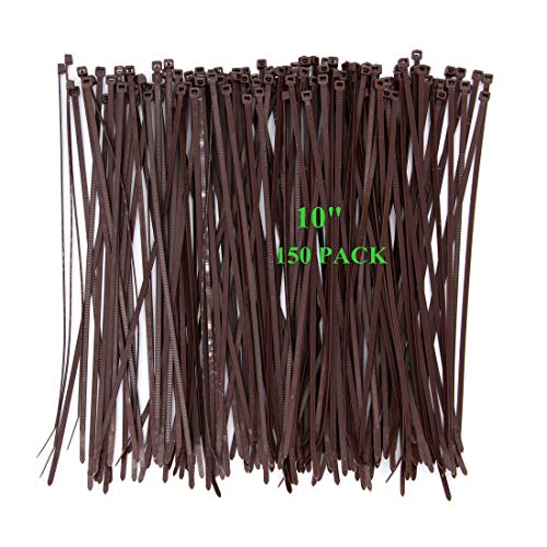 Wide 10 Inch 150 Pack Strong Wood Brown Natural Color Standard Durable Cable Ties Wood Color--Outdoor, Garden Ties, Office and Kitchen Use