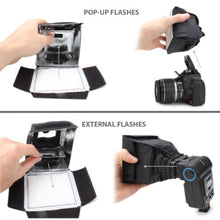 Load image into Gallery viewer, ENHANCE Camera Light Diffuser Softbox for Pop Up and External Speedlites with Foldable, Universal Design, Compatible with Neewer, Altura, Youngnuo and More Speedlite Flashes
