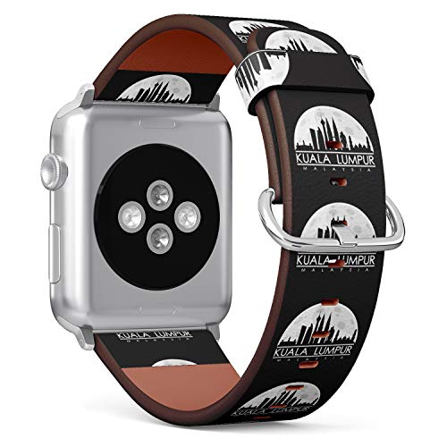 S-Type iWatch Leather Strap Printing Wristbands for Apple Watch 4/3/2/1 Sport Series (42mm) - Kuala Lumpur Full Moon Night Skyline Silhouette Design City