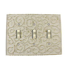 Load image into Gallery viewer, Meriville French Scroll 3 Toggle Wallplate, Triple Switch Electrical Cover Plate, Ivory
