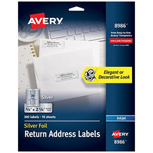 Load image into Gallery viewer, Avery Silver Address Labels For Inkjet Printers, 3/4&quot; X 2 1/4&quot;, 300 Foil Labels (8986)
